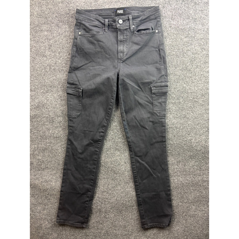 Paige Hoxton Ankle Skinny Jeans Womens 27 Black Cargo High Rise Utility Pants